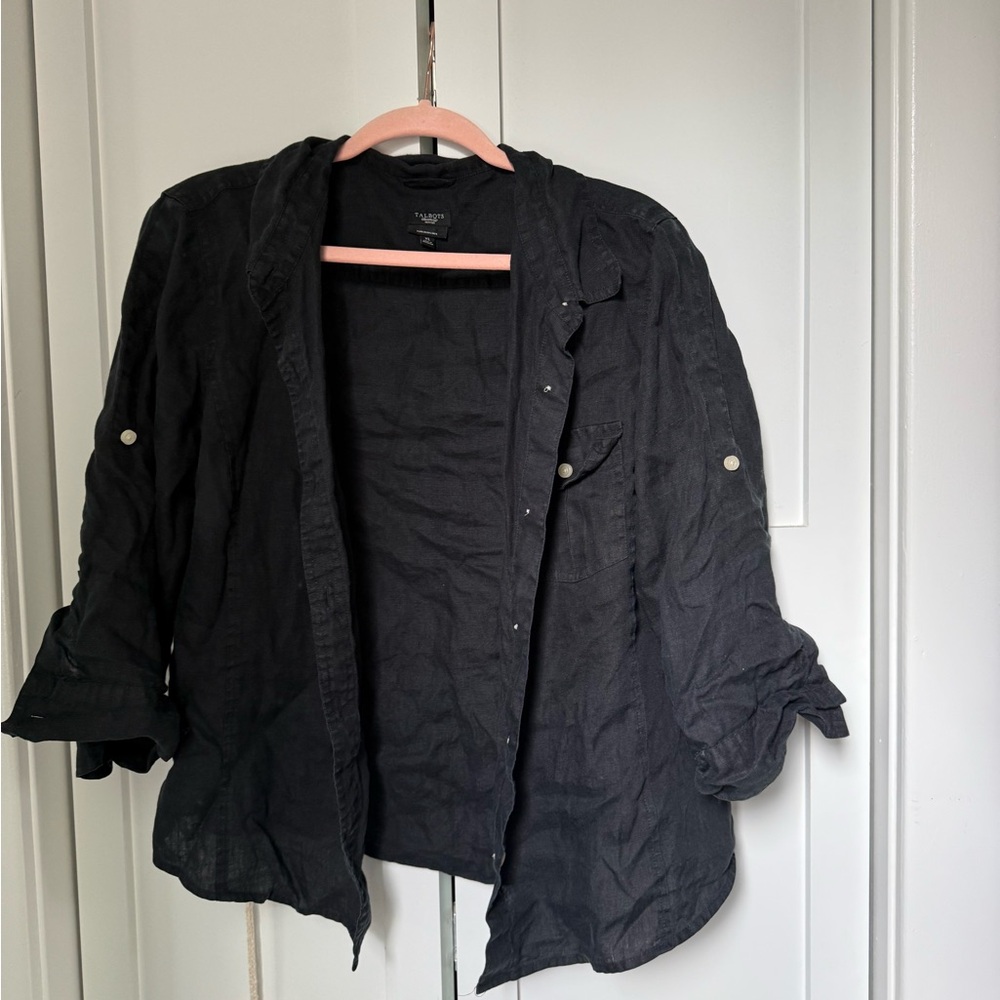 Talbots Women's Black Button Down 100% Linen